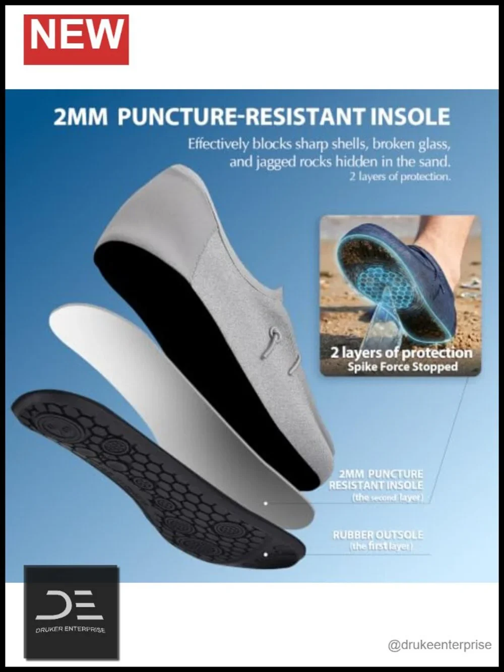 Puncture Proof Water Shoes - Slip On Loafers Barefoot Swim Aqua Beach Pool Yoga